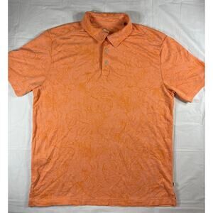 Tommy Bahama Mens Polo Shirt Large Orange Floral Leaf Print Short Sleeve
